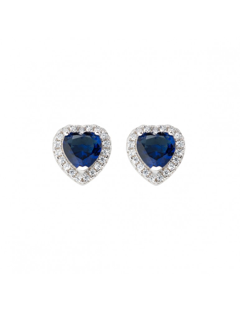 Amen | Titanic | Orecchini in argento 925‰ con cuore in zircone blu e zirconi bianchi | ORTICBBL