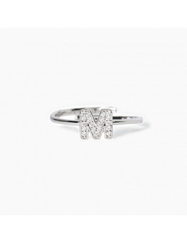 Mabina gioielli | A, B, Cool | Anello in argento 925‰ con lettera M e zirconi bianchi | 523110M