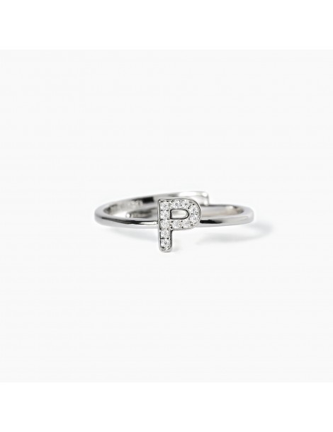 Mabina gioielli | A, B, Cool | Anello in argento 925‰ con lettera P e zirconi bianchi | 523110P
