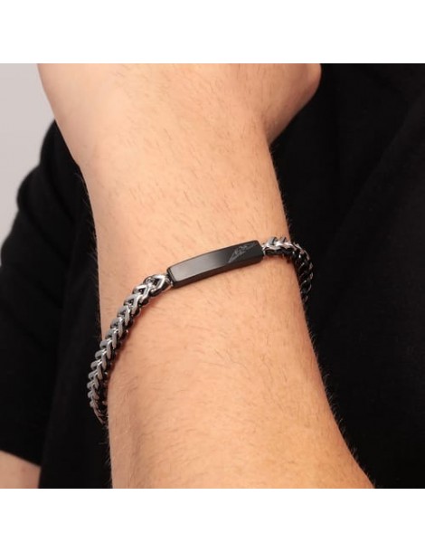 Sector | Bandy | Bracciale uomo in acciaio PVD nero con targhetta e cordino nero | SZV70