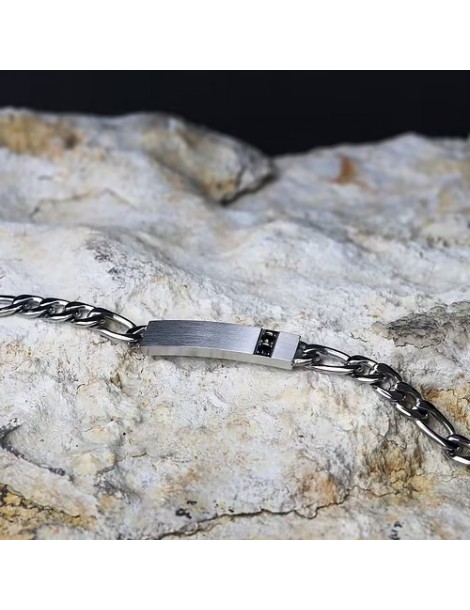 Sector | Basic| Bracciale in acciaio con targhetta con zirconi neri | SZS104