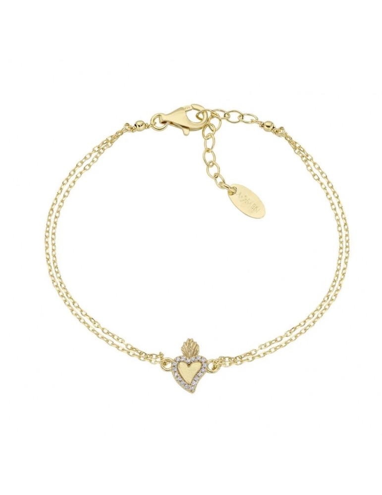 Amen | Sacro | Bracciale in argento 925‰ dorato con cuore sacro e zirconi bianchi | BR2SCGBZ3