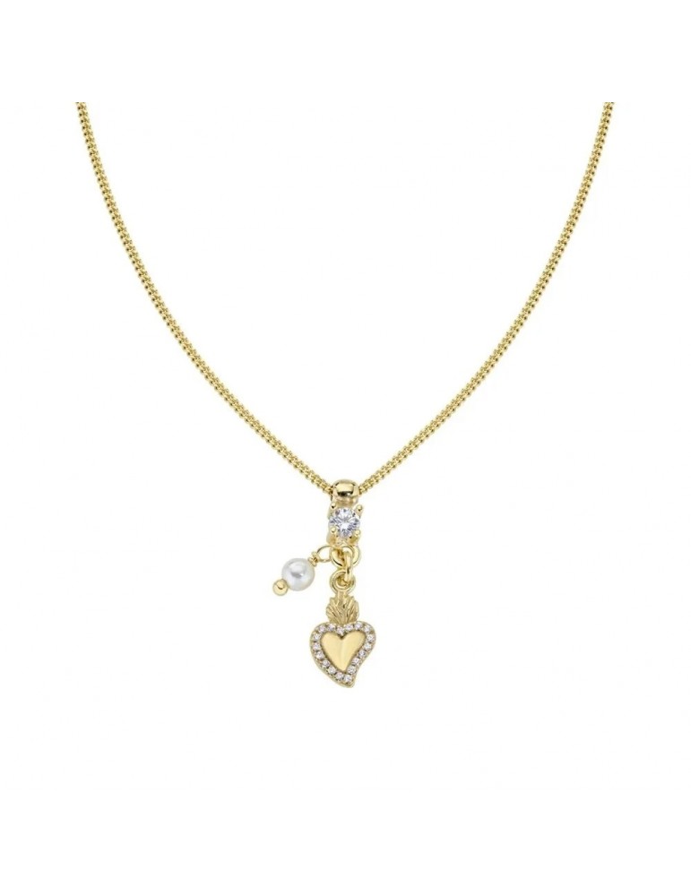 Amen | Sacro | Collana in argento 925‰ dorato con cuore sacro perla e zirconi bianchi | CLPLSCGBZ