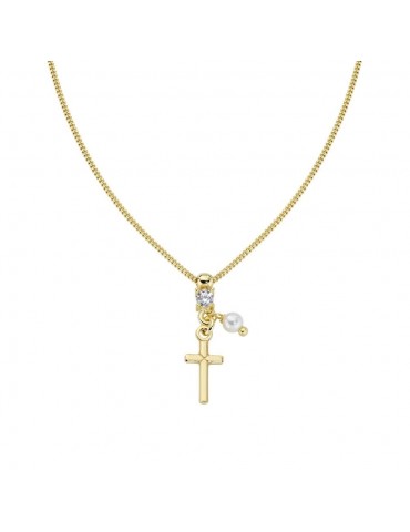 Amen | Sacro | Collana in argento 925‰ dorato con croce perla e zircone bianco | CLPLCRGBZ
