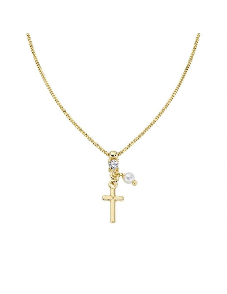 Amen | Sacro | Collana in argento 925‰ dorato con croce perla e zircone bianco | CLPLCRGBZ