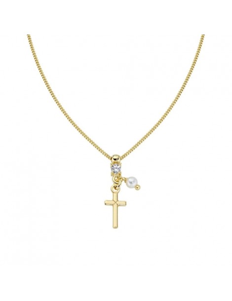 Amen | Sacro | Collana in argento 925‰ dorato con croce perla e zircone bianco | CLPLCRGBZ