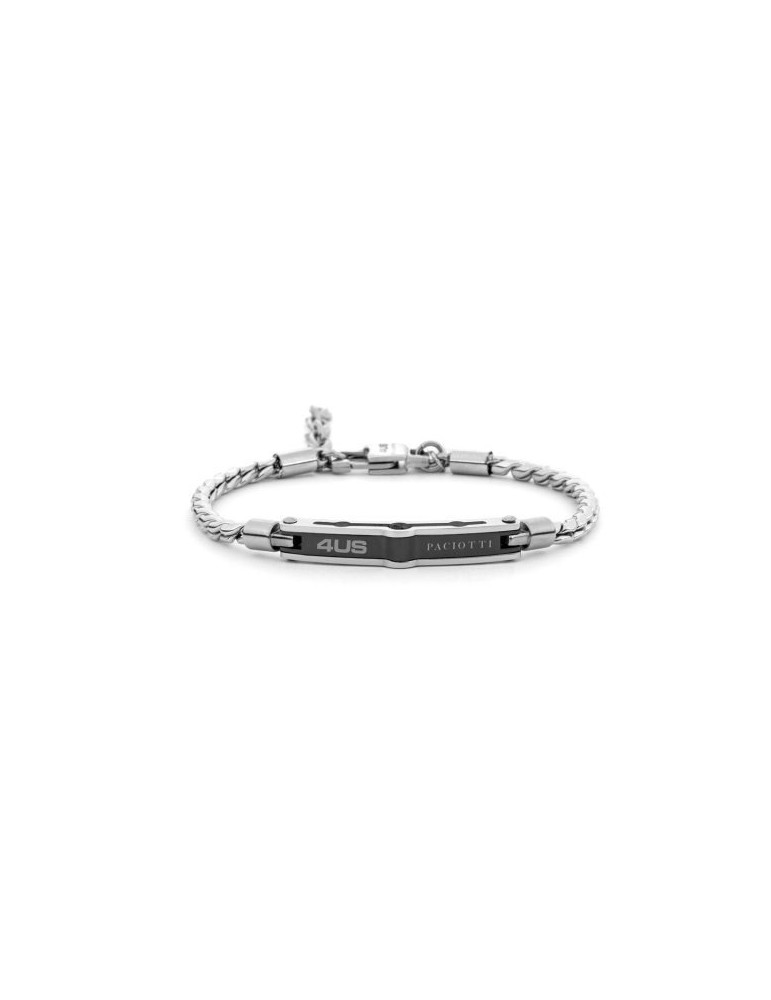4US Paciotti | Bracciale in acciaio e acciaio PVD nero con targhetta | 4UBR8017