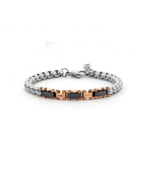 4US Paciotti | Bracciale in acciaio e acciaio PVD nero e rosato | 4UBR8023