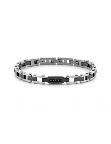 4US Paciotti | Bracciale in acciaio con targhetta acciaio PVD nera con zirconi neri e ceramica nera | 4UBR8015