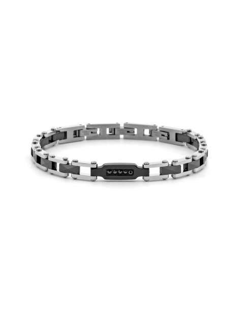 4US Paciotti | Bracciale in acciaio con targhetta acciaio PVD nera con zirconi neri e ceramica nera | 4UBR8015