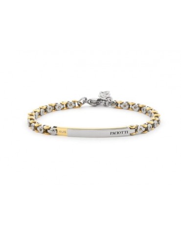 4US Paciotti | Bracciale in acciaio e acciaio 316L PVD dorato con targhetta | 4UBR8002