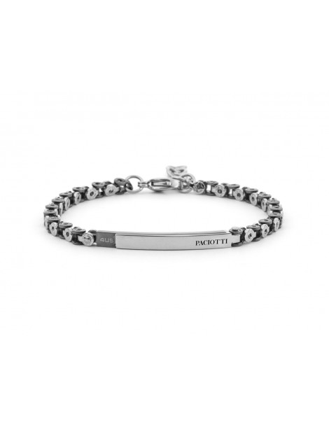 4US Paciotti | Bracciale in acciaio e acciaio 316L PVD nero con targhetta | 4UBR8000
