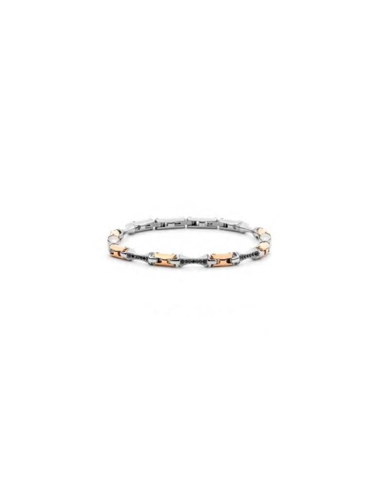4US Paciotti | Bracciale in acciaio e acciaio 316L PVD rosato con zirconi neri | 4UBR8006