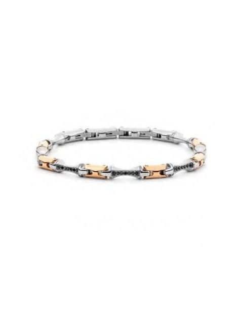 4US Paciotti | Bracciale in acciaio e acciaio 316L PVD rosato con zirconi neri | 4UBR8006