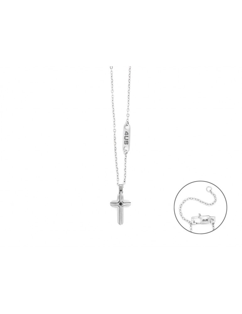 4US Paciotti | Collana in acciaio 316L con croce e zircone nero | 4UCL7822