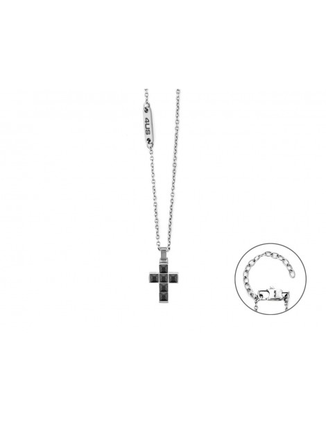4US Paciotti | Collana in acciaio 316L con croce e zirconi neri | 4UCL8046