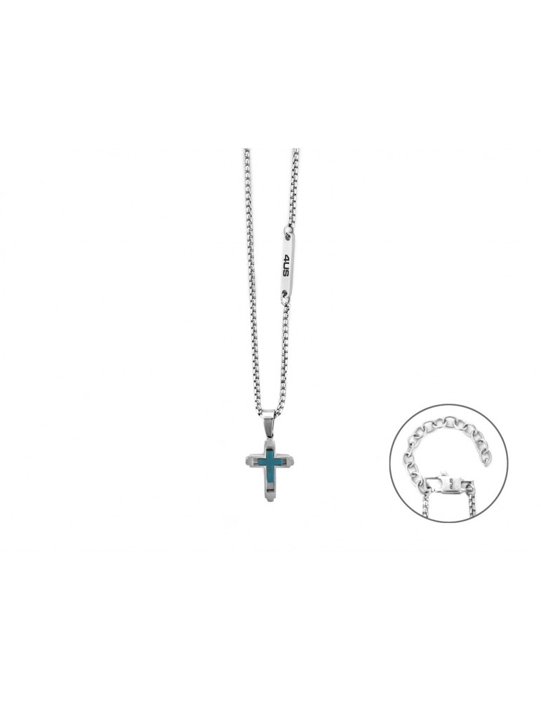 4US Paciotti | Collana in acciaio 316L e 316L PVD blu con croce | 4UCL8047