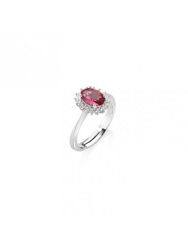Amen | Royal Lady | Anello in argento 925‰ con zircone rosso e zirconi bianchi | ANLDPBBCI