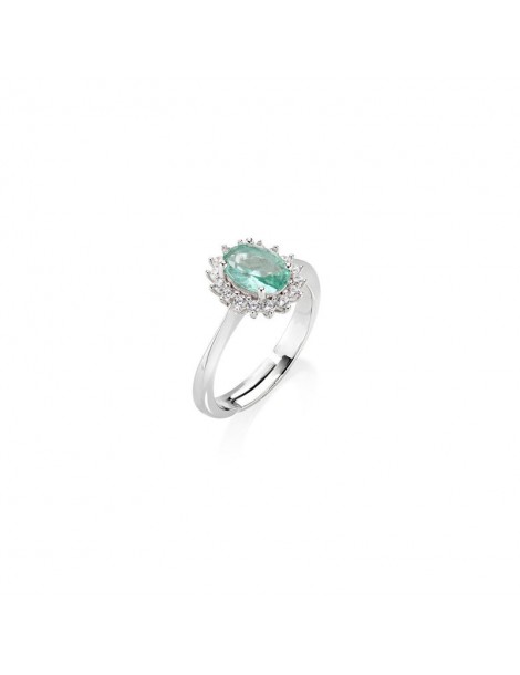 Amen | Royal Lady | Anello in argento 925‰ con zircone verde acqua e zirconi bianchi | ANLDPBBVA