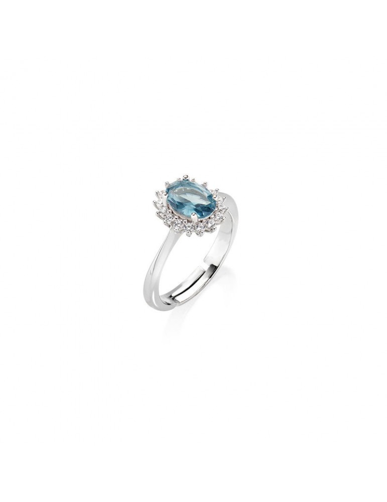 Amen | Royal Lady | Anello in argento 925‰ con zircone blue london e zirconi bianchi | ANLDPBBLB