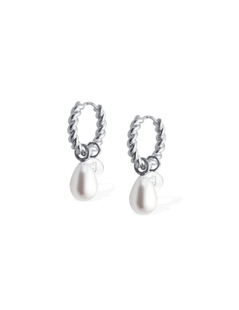 Liu-Jo | Orecchini a cerchio torchon in acciaio 316L con perle sintetiche | LJ2851