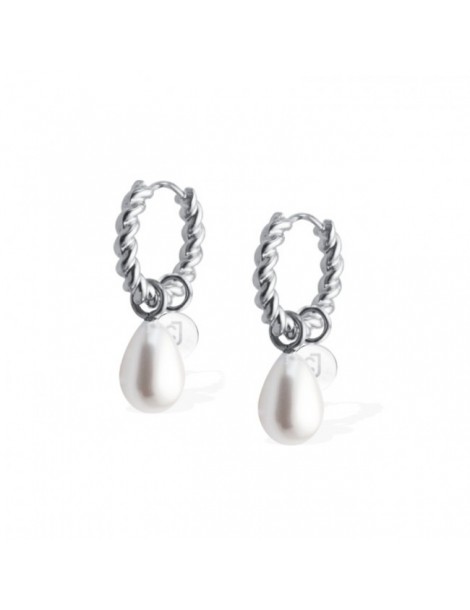Liu-Jo | Orecchini a cerchio torchon in acciaio 316L con perle sintetiche | LJ2851