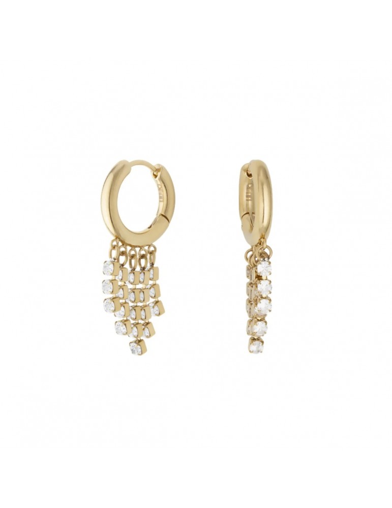 Liu-Jo | Orecchini a cerchio in acciaio 316L PVD dorato con cascata di zirconi bianchi | LJ2993