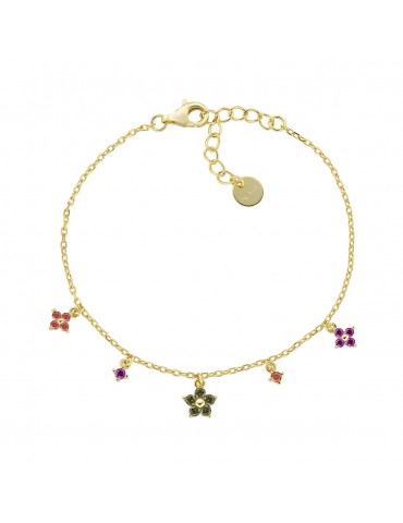 Amen | Primula | Bracciale in argento 925‰ dorato con fiori in zirconi multicolor | BRFIMGOL1