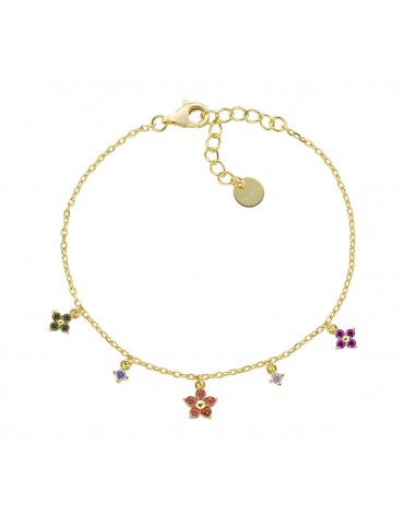Amen | Primula | Bracciale in argento 925‰ dorato con fiori in zirconi multicolor | BRFIMGAR1
