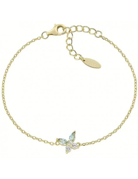 Amen | Petali | Bracciale in argento 925‰ dorato con farfalla in zirconi azzurri e bianchi | BRBUTGBLB