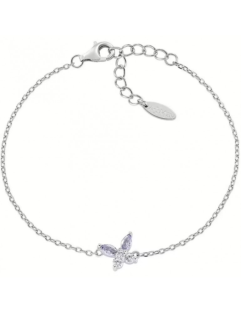 Amen | Petali | Bracciale in argento 925‰ con farfalla in zirconi viola e bianchi | BRBUTBBLA