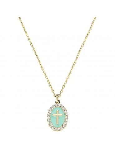 Amen | Croci | Collana in ottone dorato con croce smaltata e zirconi bianchi | OTCLCRSMGTI