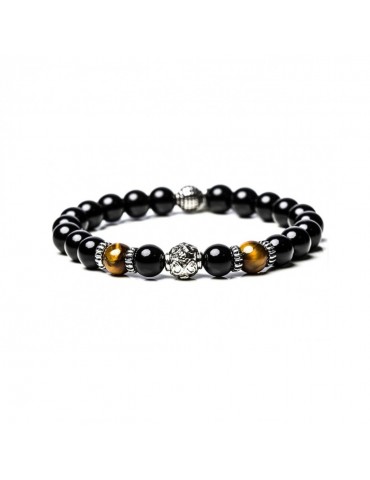Gerba | Night Of Love | Bracciale elastico con onice occhio di tigre ematite e inserti in argento 925‰ | 259