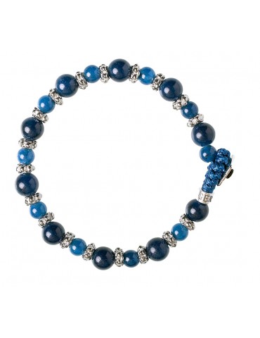 Gerba | Lab 162 | Bracciale in filo cerato con agata blu e inserti in bronzo e argento 925‰ | 162
