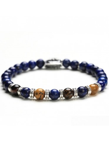 Gerba | Blue Sky Light | Bracciale elastico con Lapis, Occhio Di Tigre, Bronzite, Paesina e inserti in Argento 925‰ | 247