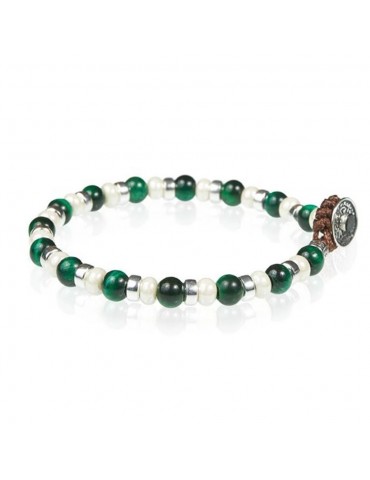 Gerba | Lab 185 | Bracciale in filo cerato con occhio di tigre verde, murrina e inserti in argento 925‰ | 185