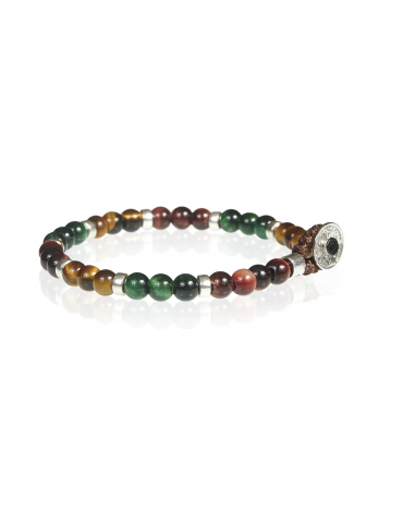 Gerba | Lab 142 | Bracciale in filo cerato con occhio di tigre multicolor e inserti in argento 925‰ | 142