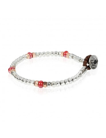 Gerba | Bracciale in filo cerato con ceramiche e inserti in bronzo e argento 925‰ | BRN02