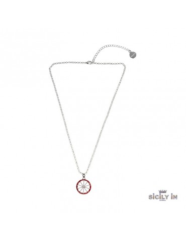 Sicily in gioielli by Mizzica | Collana in metallo anallergico con ruota di carretto e zircone bianco | CL119B