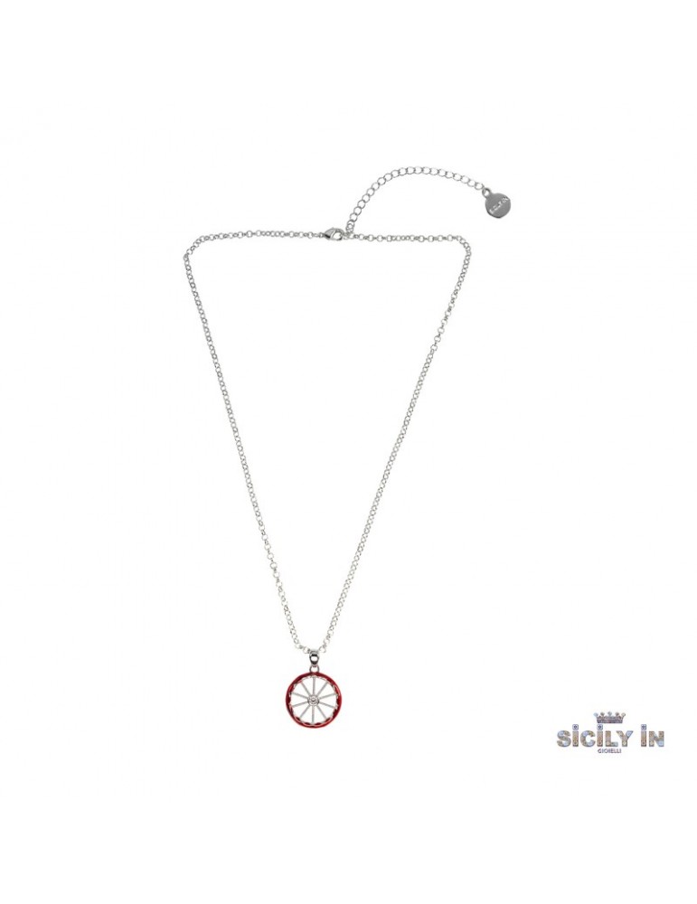 Sicily in gioielli by Mizzica | Collana in metallo anallergico con ruota di carretto e zircone bianco | CL119B