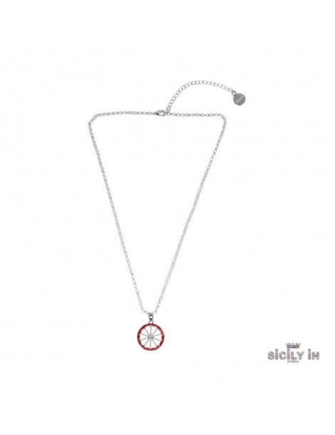 Sicily in gioielli by Mizzica | Collana in metallo anallergico con ruota di carretto e zircone bianco | CL119B