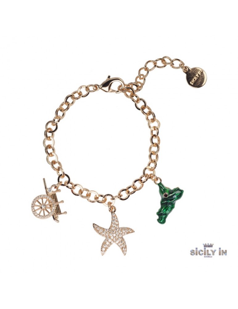 Sicily in gioielli by Mizzica | Bracciale in metallo anallergico con 3 charms decorati | BC102R