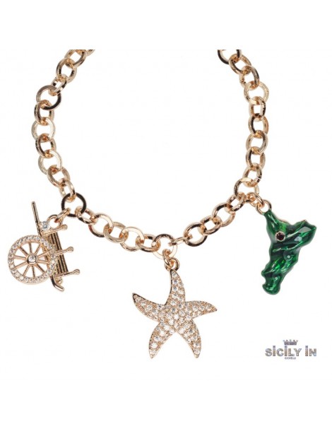 Sicily in gioielli by Mizzica | Bracciale in metallo anallergico con 3 charms decorati | BC102R