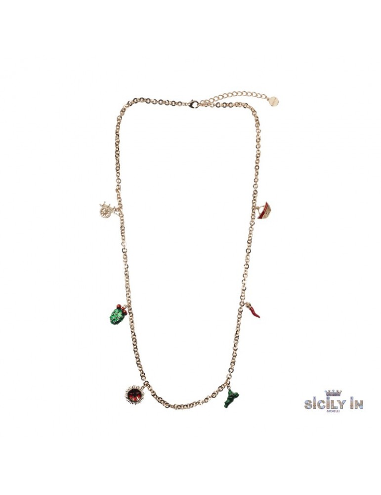 Sicily in gioielli by Mizzica | Collana in metallo anallergico con 6 charms decorati | CL128R