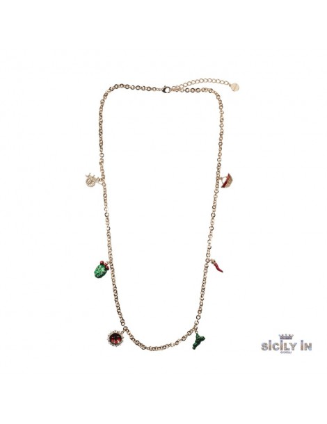 Sicily in gioielli by Mizzica | Collana in metallo anallergico con 6 charms decorati | CL128R