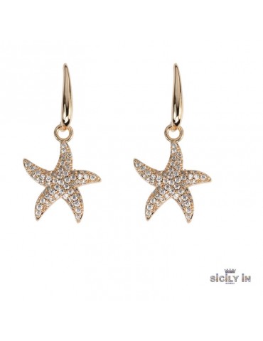 Sicily in gioielli by Mizzica | Orecchini in metallo anallergico con stella marina in pavé di zirconi bianchi | OR124R