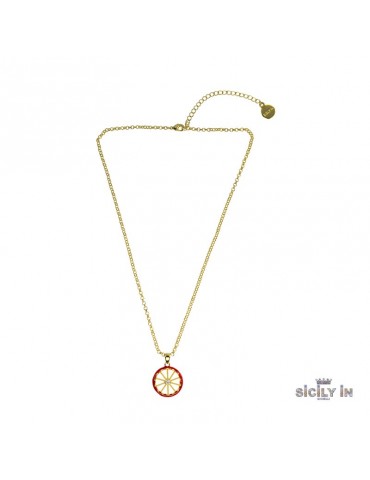 Sicily in gioielli by Mizzica | Collana in metallo anallergico con ruota di carretto e zircone bianco | CL119G
