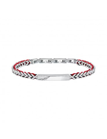 Sector | Bandy | Bracciale uomo in acciaio con targhetta e cordino rosso | SZV131