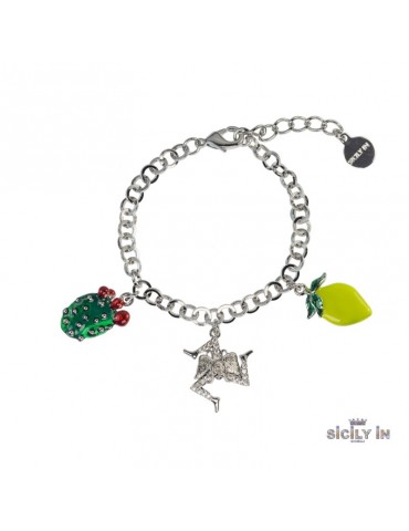 Sicily in gioielli by Mizzica | Bracciale in metallo anallergico con 3 charm | BC103B