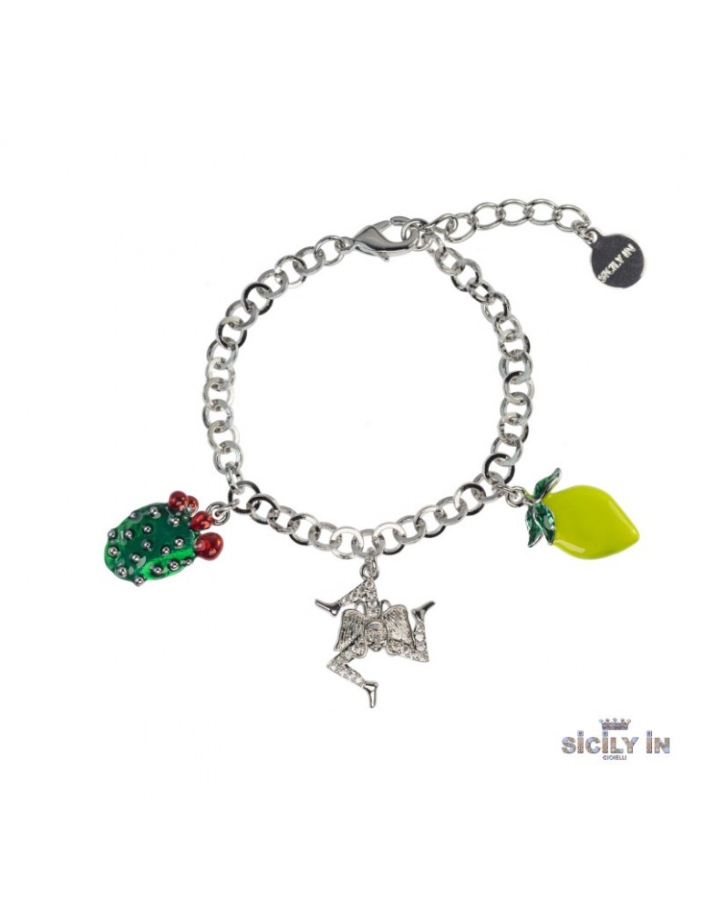 Sicily in gioielli by Mizzica | Bracciale in metallo anallergico con 3 charm | BC103B